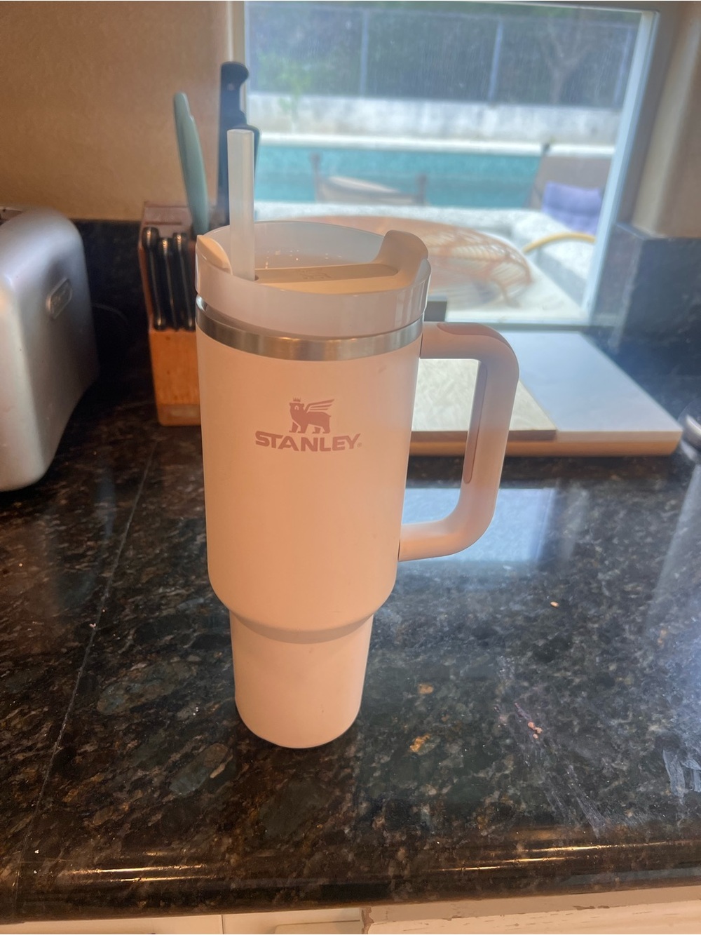 Stanley White Insulated Travel Tumbler with Handle & Straw